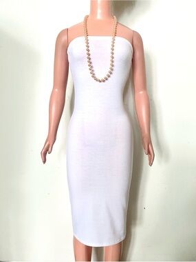 White Bodycon Dress & Beige Bead Necklace for My Size Barbie Doll 36". New